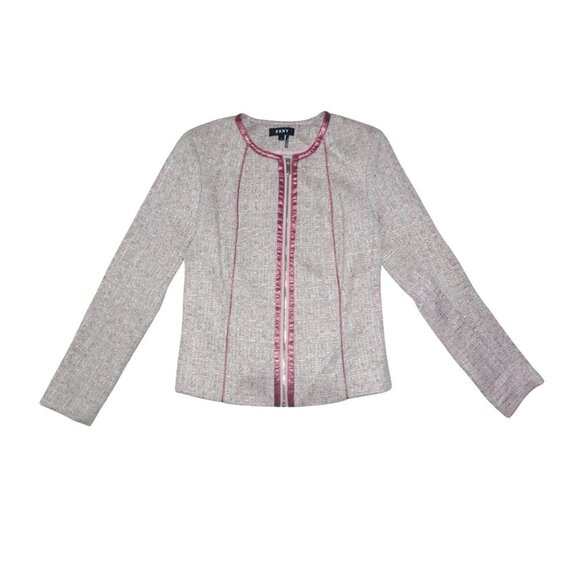 DKNY Women's Tweed Jacket with Pink Trim, Polyester, Size S. NWT. - Picture 1 of 10
